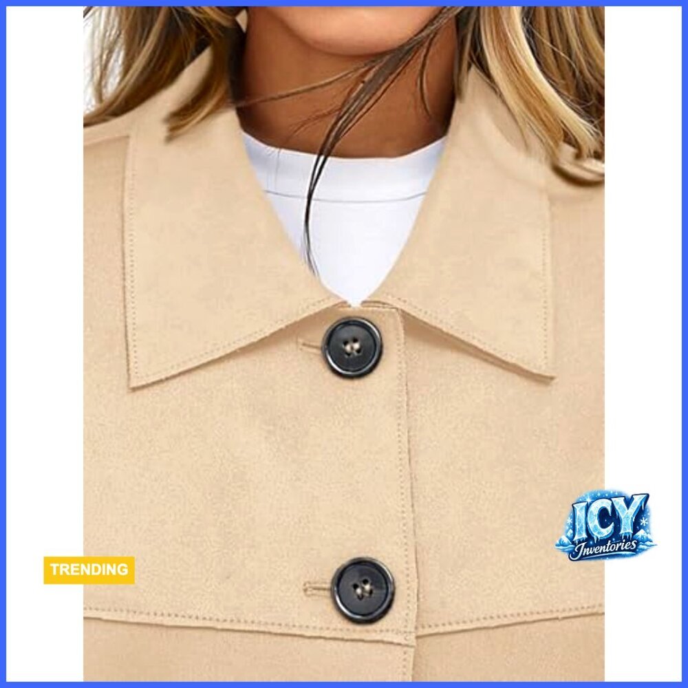 Faux Suede Cropped Jacket Lightweight Casual Fall Winter Outerwear - Picture 5 of 7